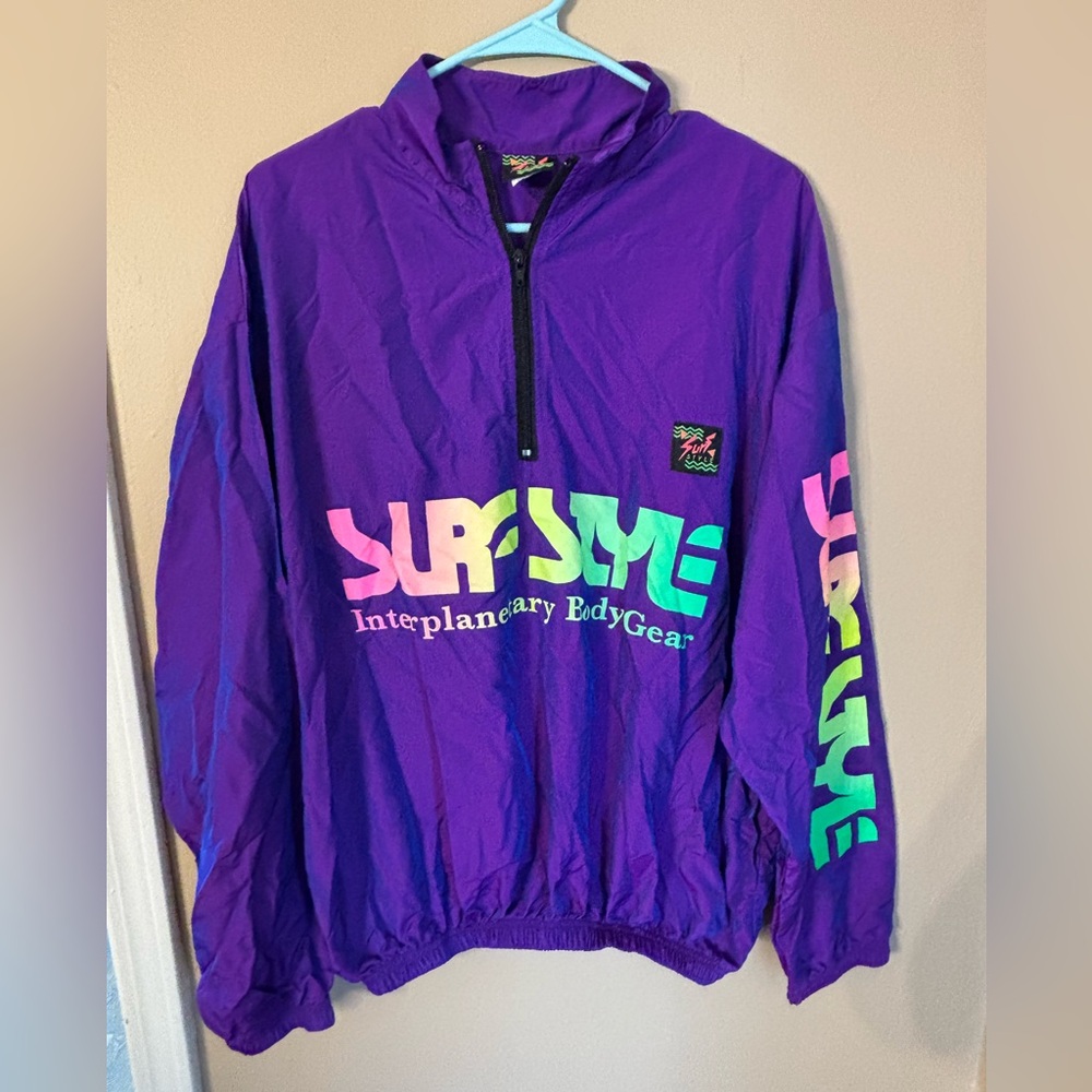 surf style Purple Windbreaker with Neon Logo